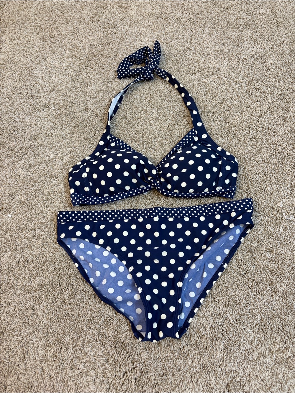Boden Navy Blue Polka Dot Halter Bikini Set